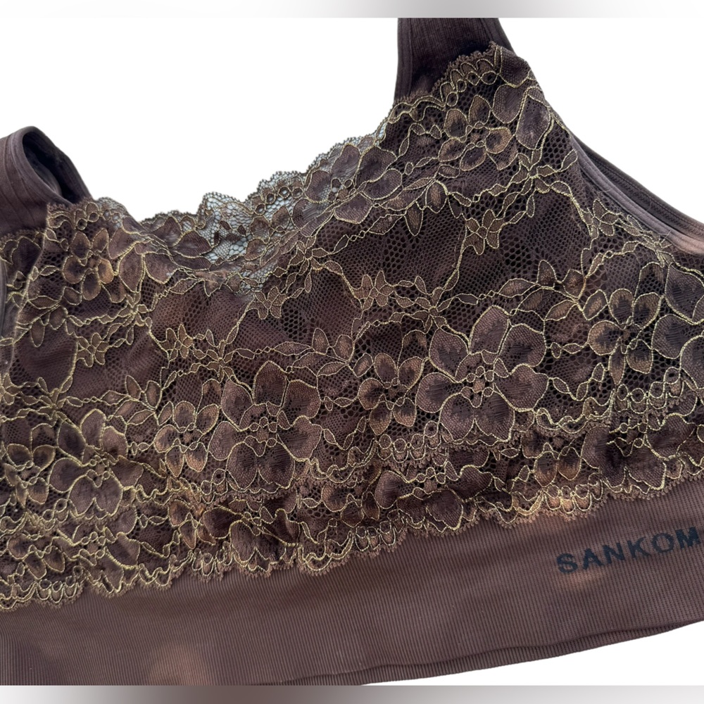 Sankom ladies brown lace lined plus size posture support bra size 3XL